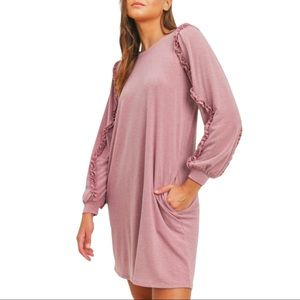 French Terry Long Balloon Sleeves Tunic Mini Dress